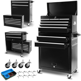 8-Drawer Rolling Tool Chest With Wheels, Large Tool Cabinet With Drawers, Mobile Steel Tool Storage Organizer With Lock&Liner For Warehouse, Workshop,