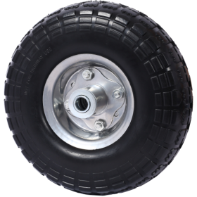 Heavy-Duty Flat Free PU Foam Tire And Wheel   4.10 X3.50-4, 10 Diameter, 5 8 Axle Bore Hole, 2.2 Offset Hub And Double Sealed Bearings For Hand Trucks (Color: Black)