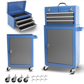 Rolling Garage Workshop Tool Organizer Detachable 3 Drawer Tool Chest With Large Storage Cabinet And Adjustable Shelf (Color: Blue)