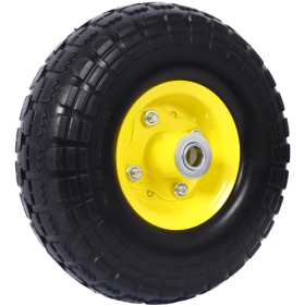 Heavy-Duty Flat Free PU Foam Tire And Wheel   4.10 X3.50-4, 10 Diameter, 5 8 Axle Bore Hole, 2.2 Offset Hub And Double Sealed Bearings For Hand Trucks (Color: yellow)